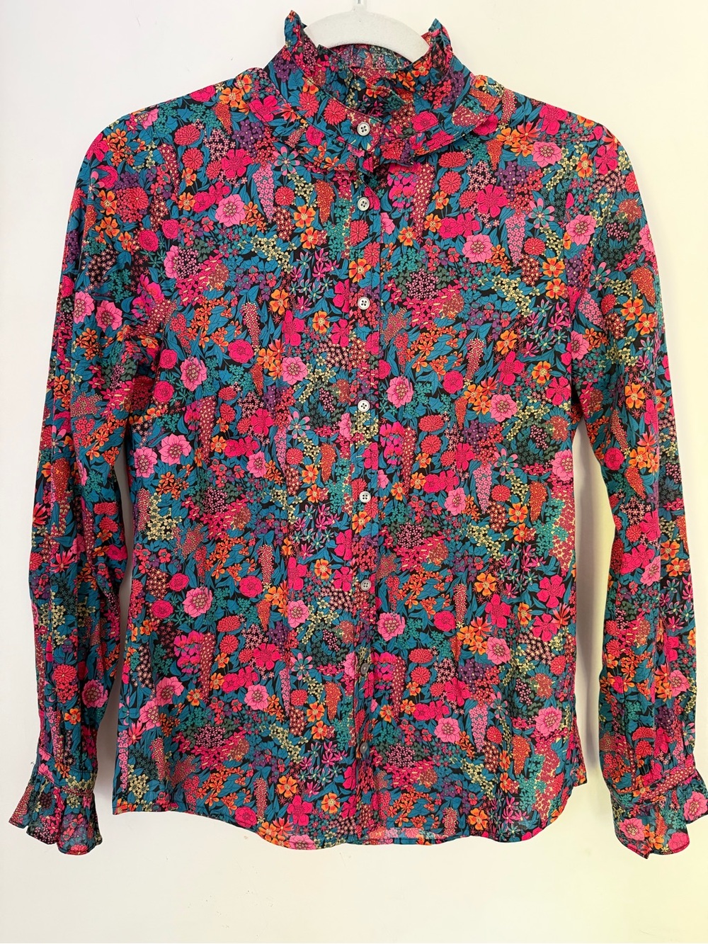 J.Crew Liberty Ciara Floral Ruffle Collar Classic Fit Boy Shirt XS